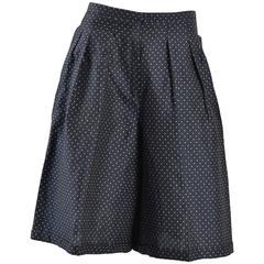 Vintage Navy Blue & White Flared Polkadot Culottes Shorts