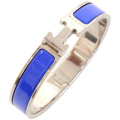 Hermes Blue x Silver Tone H Clic Clac PM Bangle