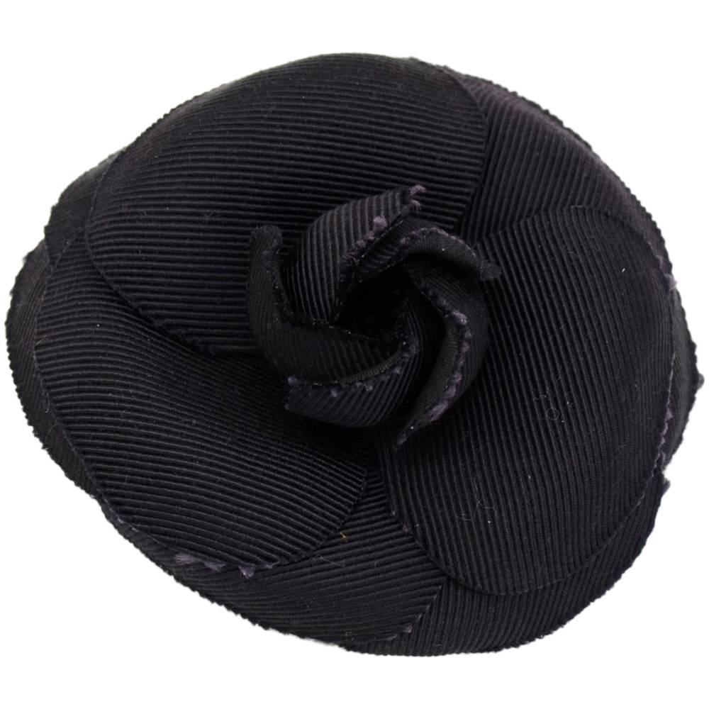 Chanel Black Camellia Brooch Pin