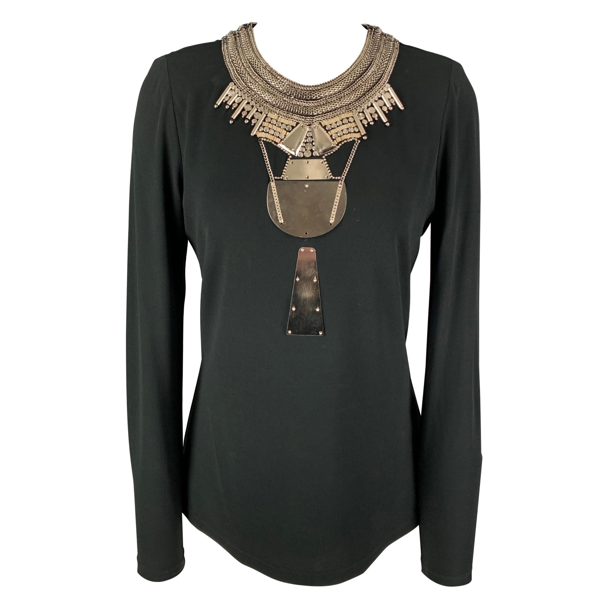 RALPH LAUREN Collection Size 6 Black Silver Viscose Embellishment Dress Top For Sale