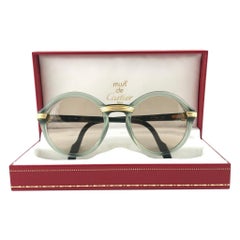 Lunettes de soleil vintage rares Cartier Cabriolet rondes en or et jade 49MM, France, 1990