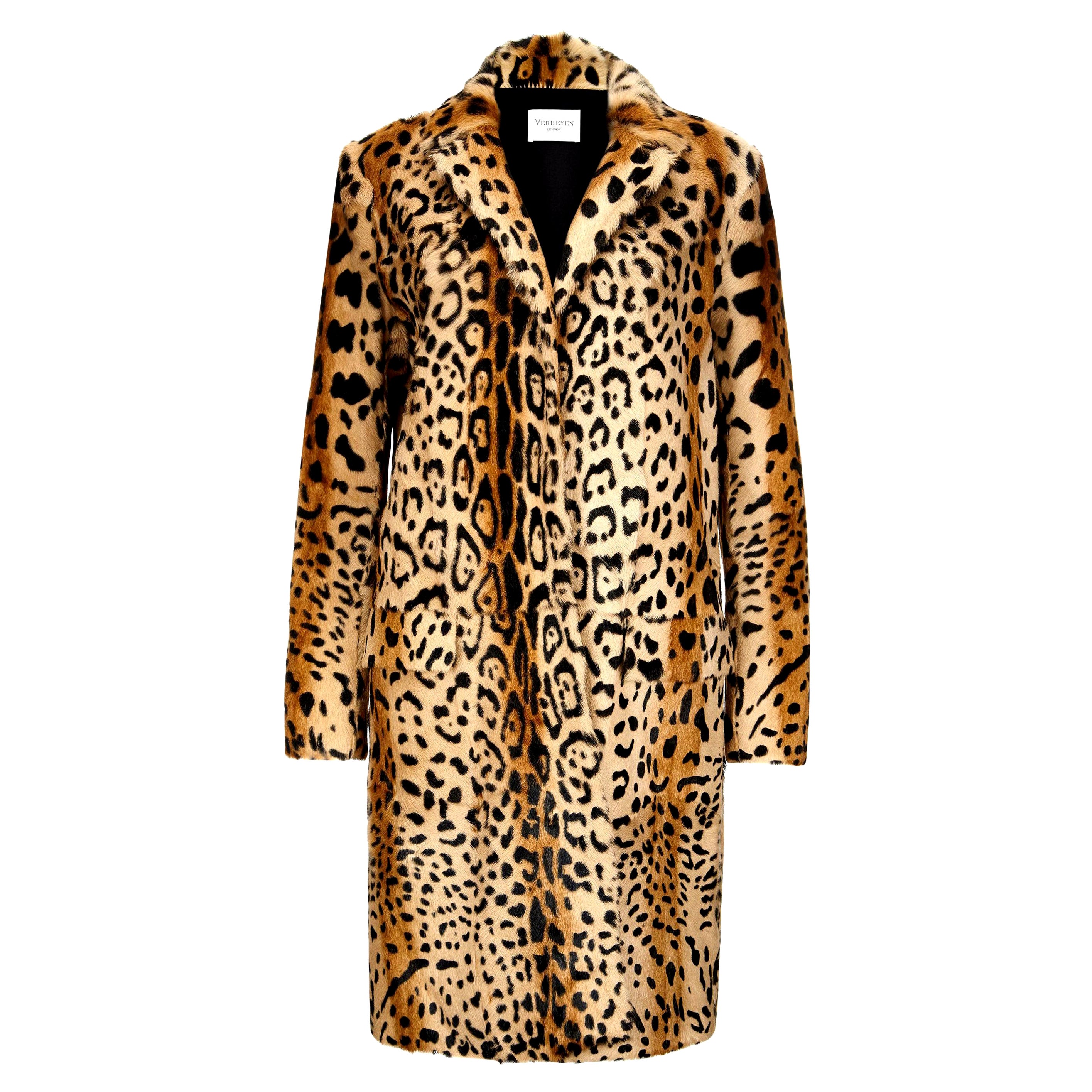 Verheyen London Leopard Print Coat in Natural Goat Hair Fur UK 12  For Sale