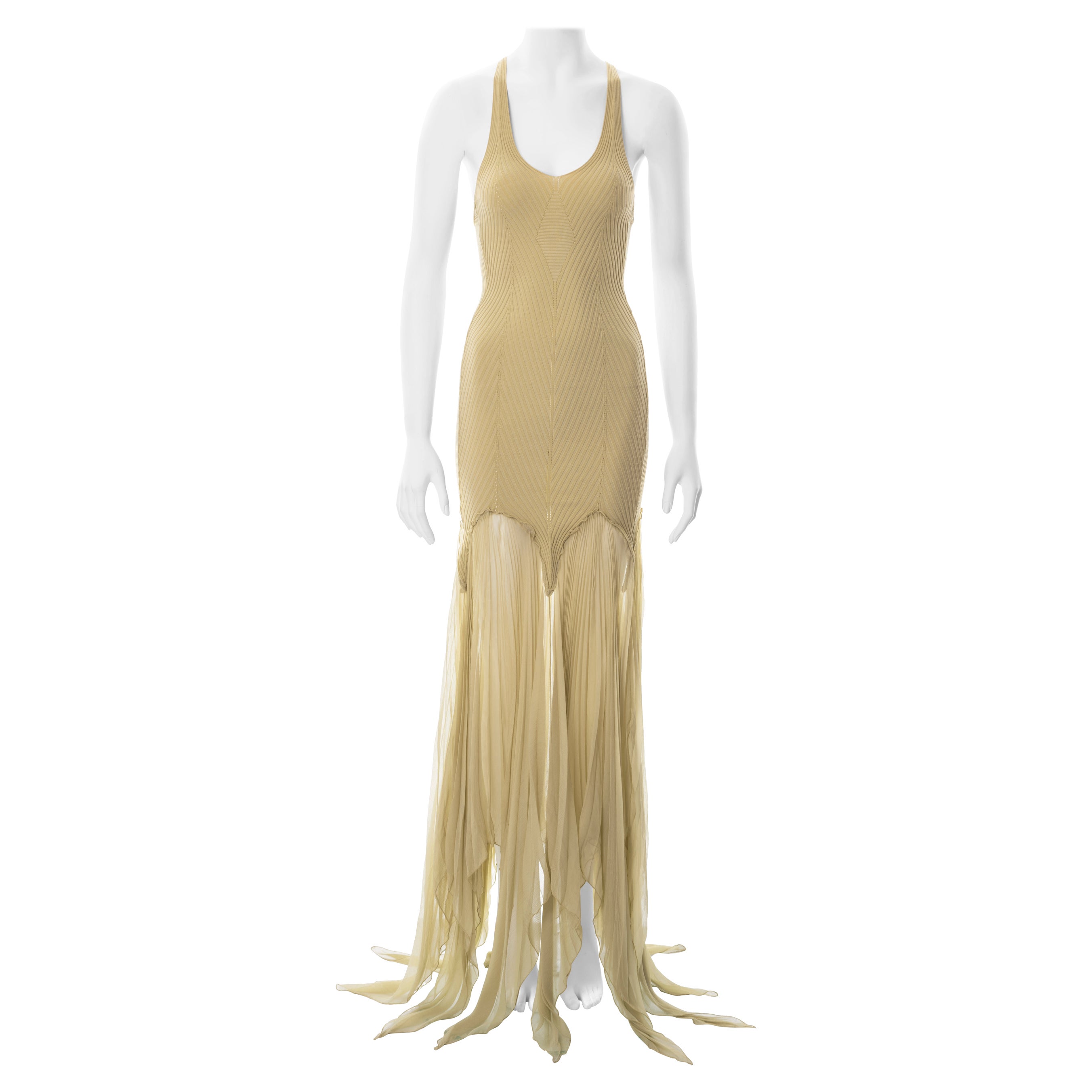 Jean Paul Gaultier ribbed knit maxi dress with accordion pleated skirt, c. 2000