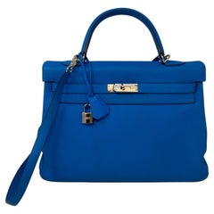 Hermes Kelly 35 Zanzibar Blue Bag 