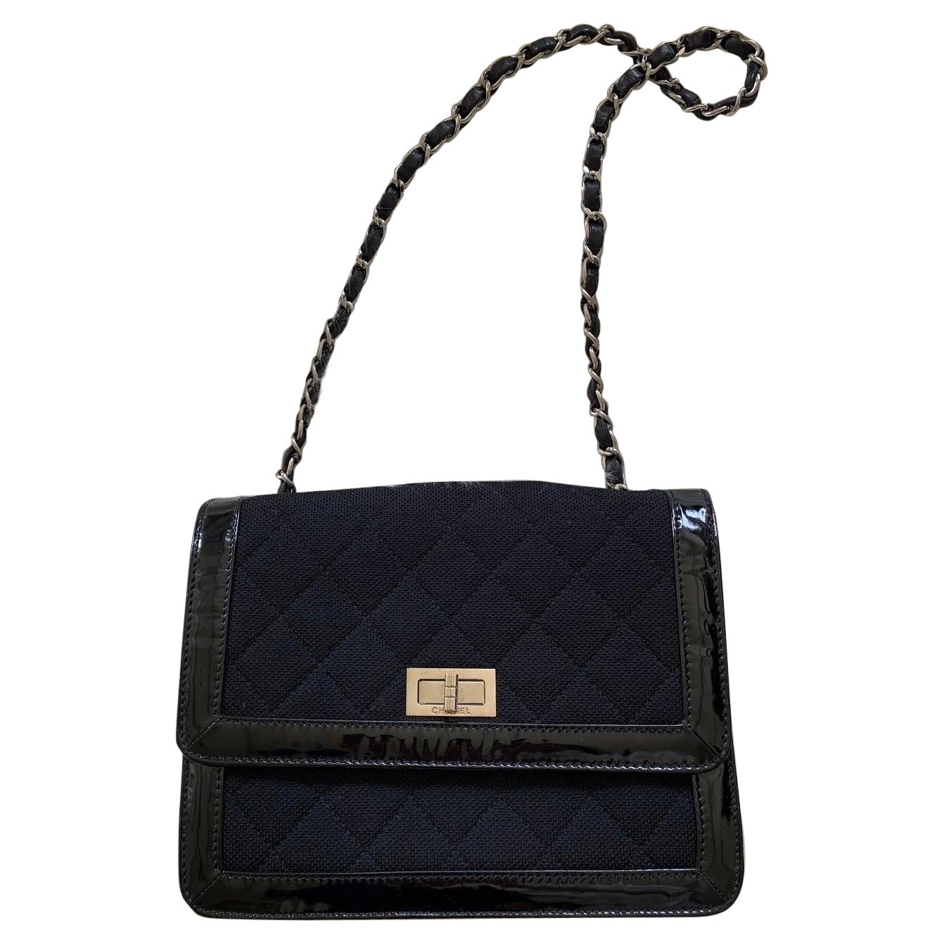 CHANEL quilted patent trim jersey bag