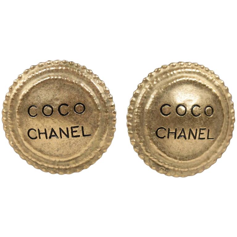 Chanel 1994 Gold Metal Coco Chanel Round Clip on Earrings For Sale at ...