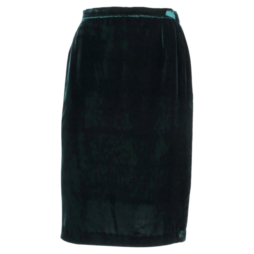 90s Gianfranco Ferré dark green velvet skirt For Sale