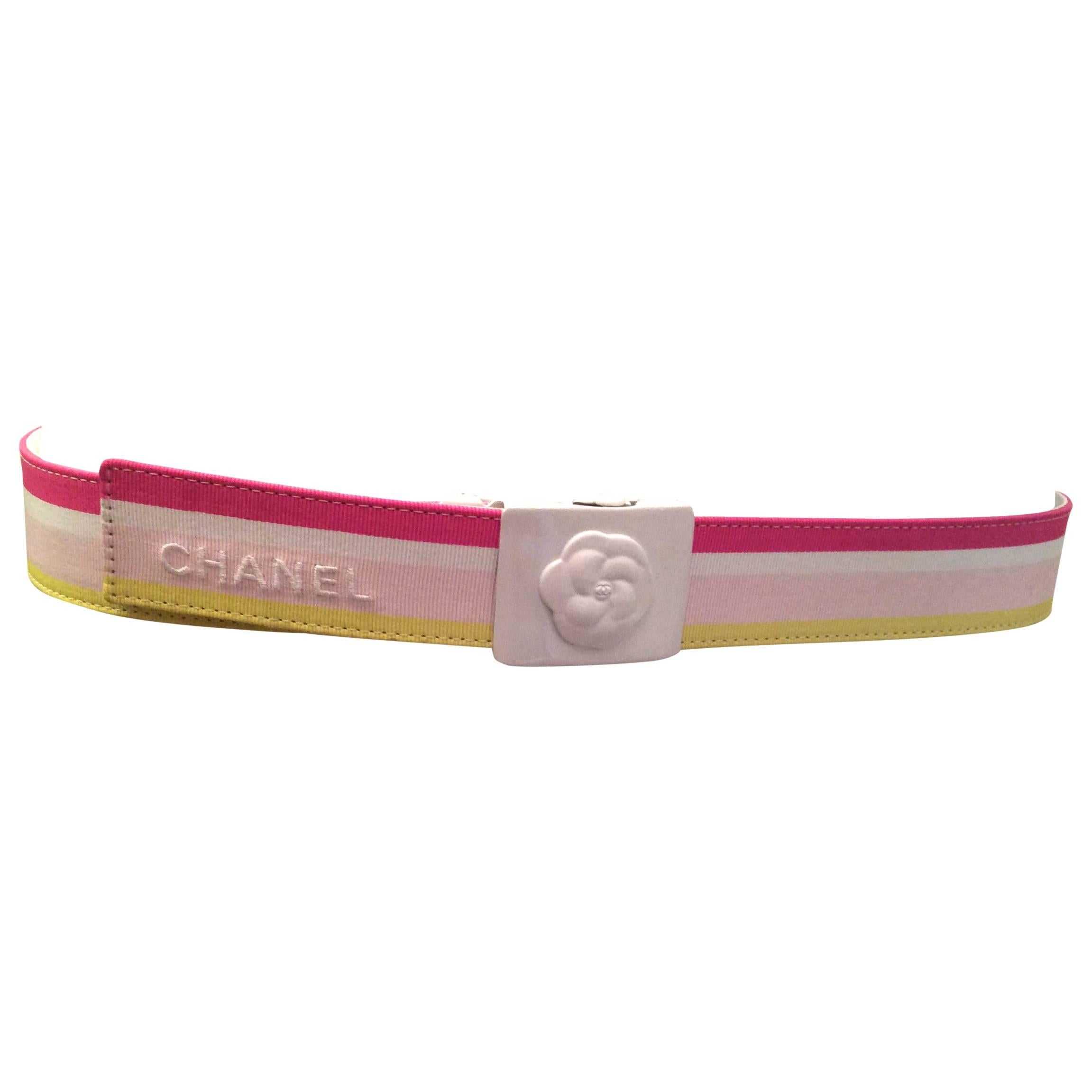 Chanel Adjustable Pink and Yellow Belt - Size 38 For Sale
