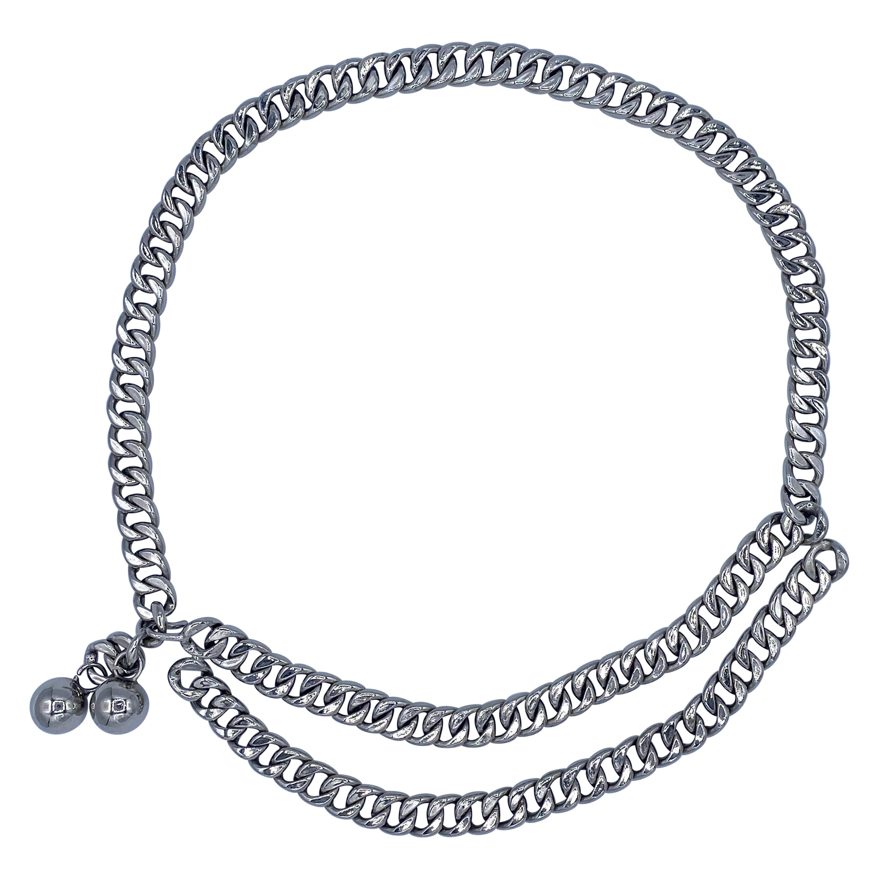 Vintage Chanel heavy silver chain link belt For Sale
