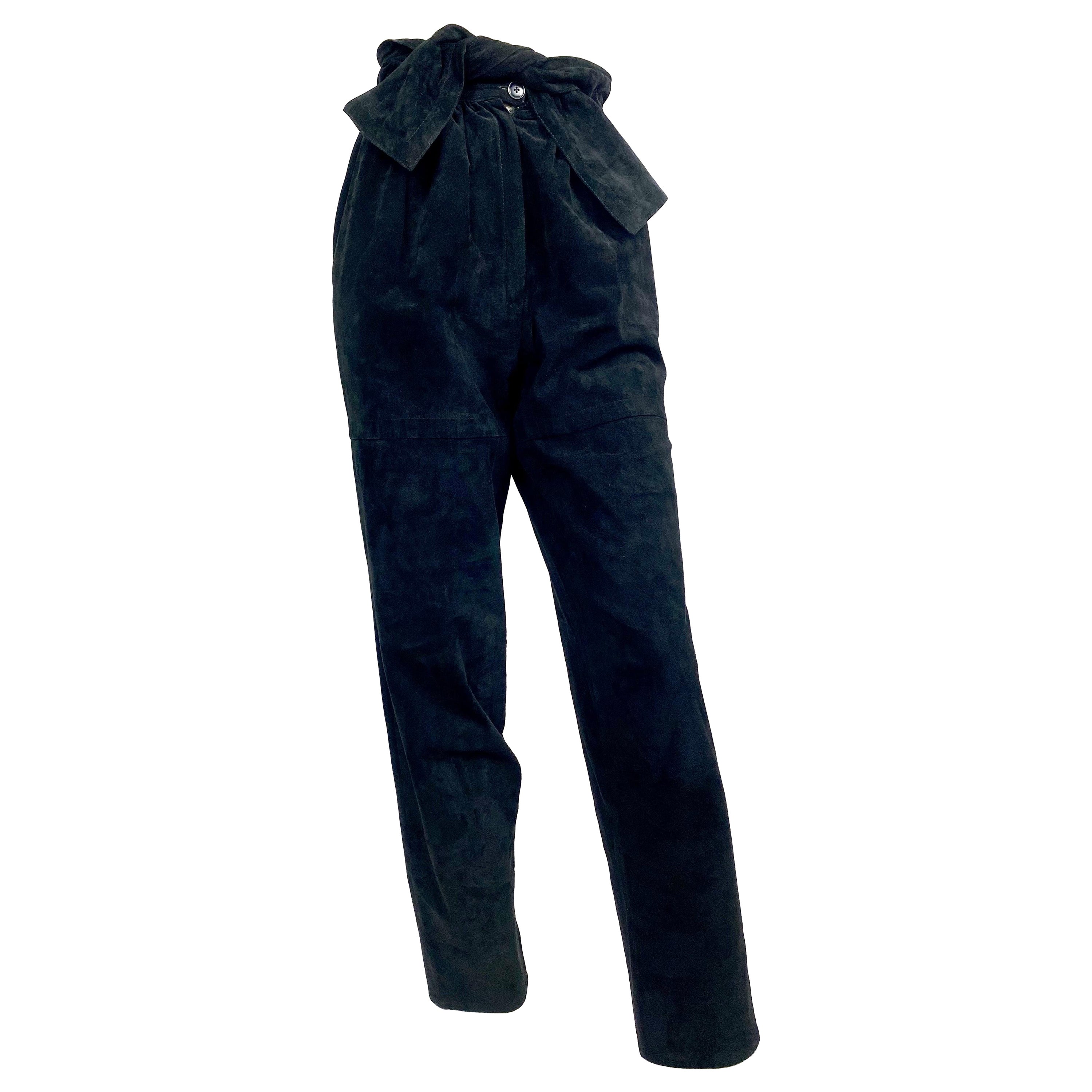 Vintage Yves Saint Laurent 1980's pantalon harem taille haute en cuir velours noir