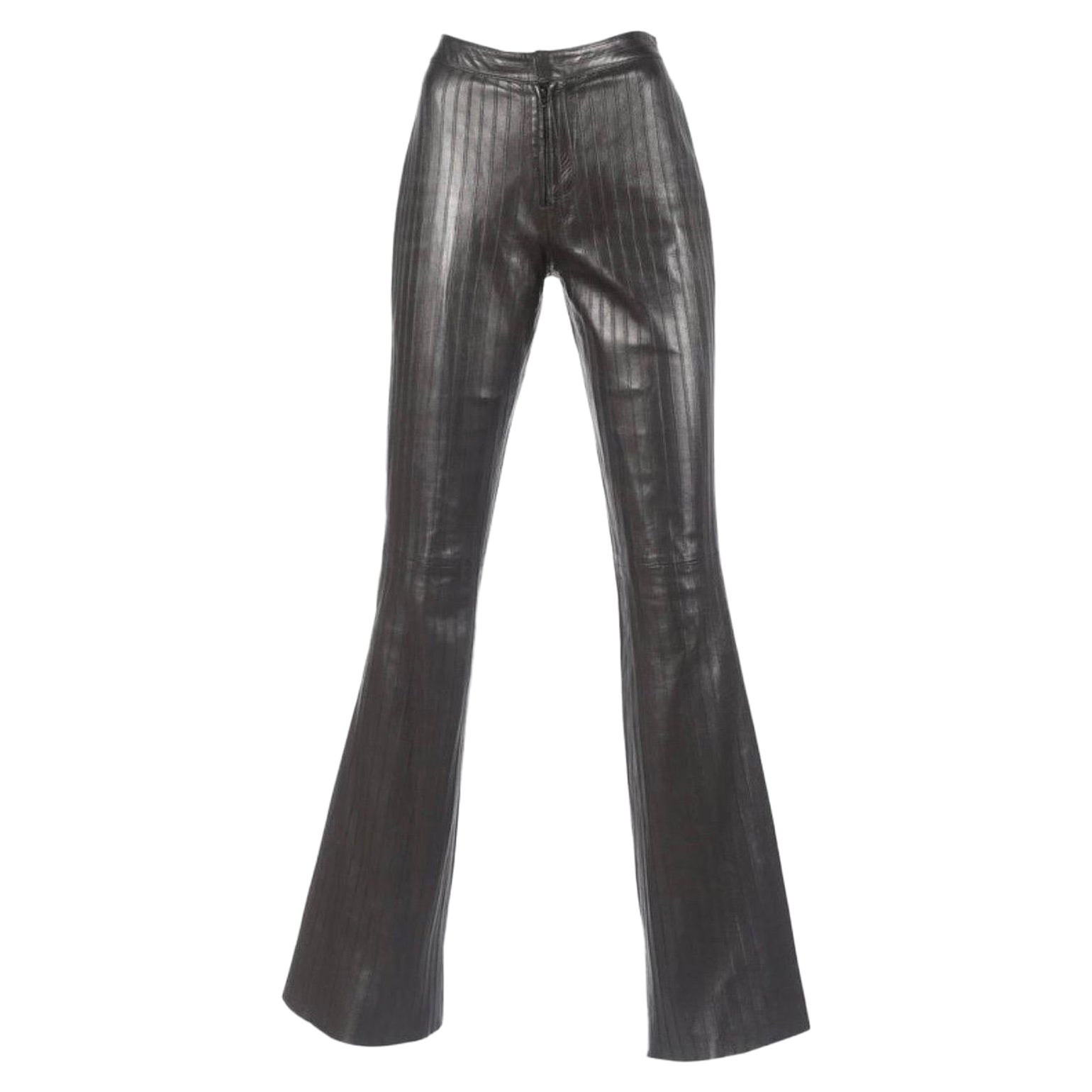 Tom Ford Era Vintage GUCCI Fall 1999 Black Leather Pintuck Pants For Sale