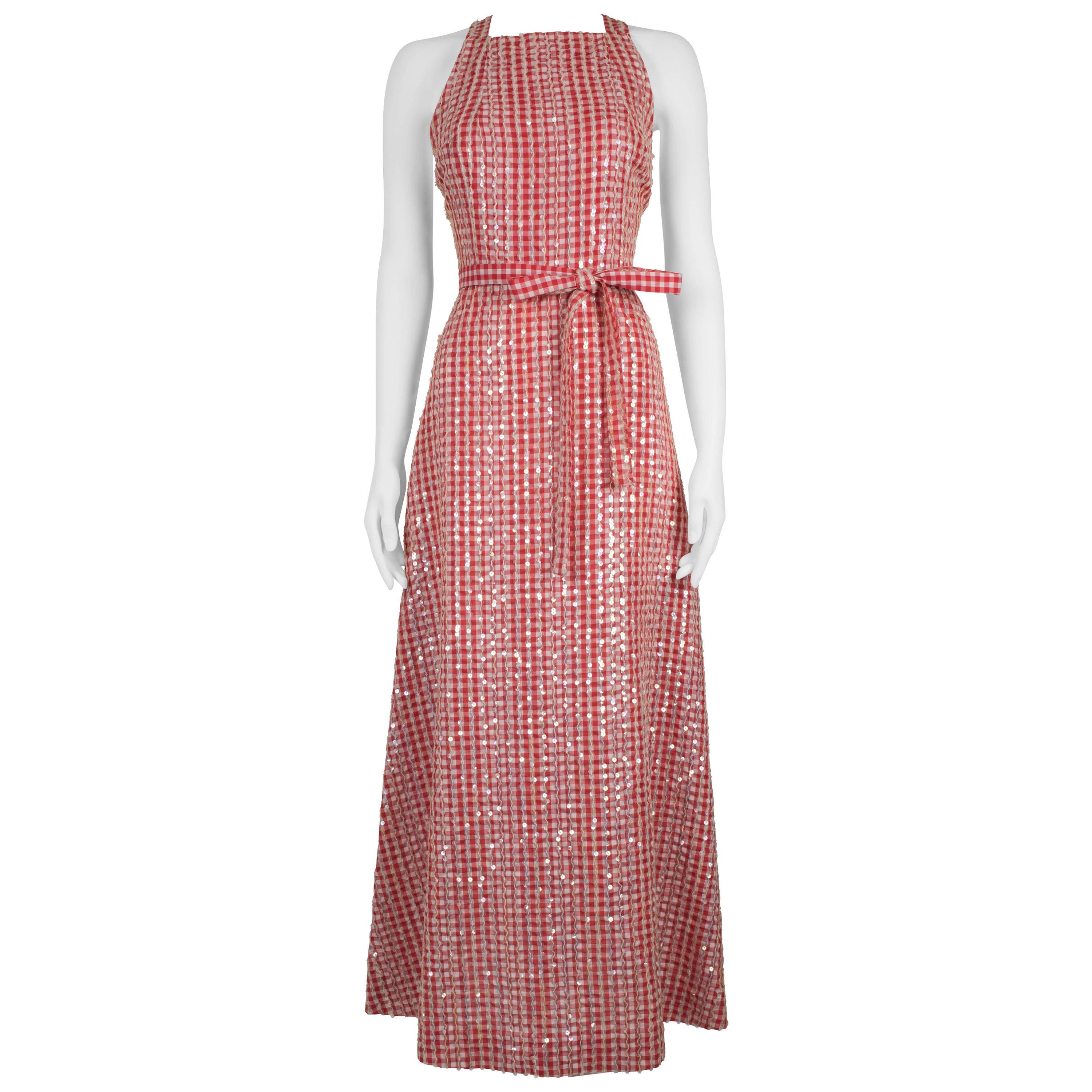 1970's Anthony Muto Sequinned Red Gingham Dress