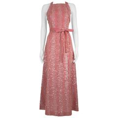 Vintage 1970's Anthony Muto Sequinned Red Gingham Dress
