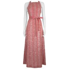 1970
s Anthony Muto Sequinned Red Gingham Dress