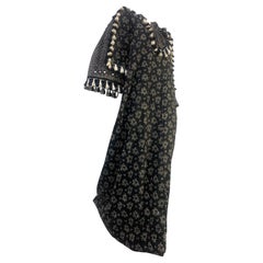 Vintage Torso Creations Embellished Ramona Rull B/W Block Print Hostess Gown w Tassels