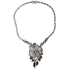 Retro Trifari Rhinestone Flower Pendant Necklace