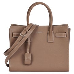 Used SAINT LAURENT Taupe Grained Calfskin Leather Baby Sac de Jour