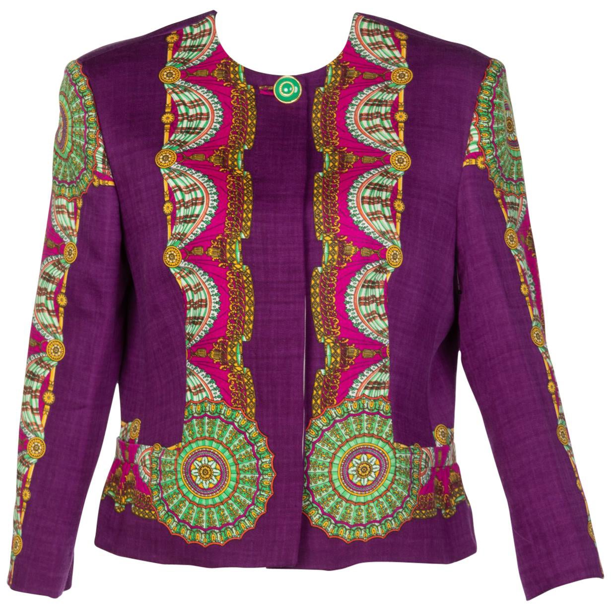Gianni Versace Couture Purple Green Print Jacket, 1990s For Sale