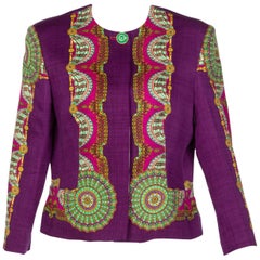 Vintage Gianni Versace Couture Purple Green Print Jacket, 1990s