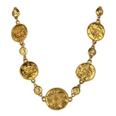 Chanel Vintage Goldtone CC Coin Choker Necklace w. Crystals