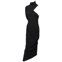 Ann Demeulemeester Schwarzes asymmetrisches Kleid mit geschliffenem Saum 