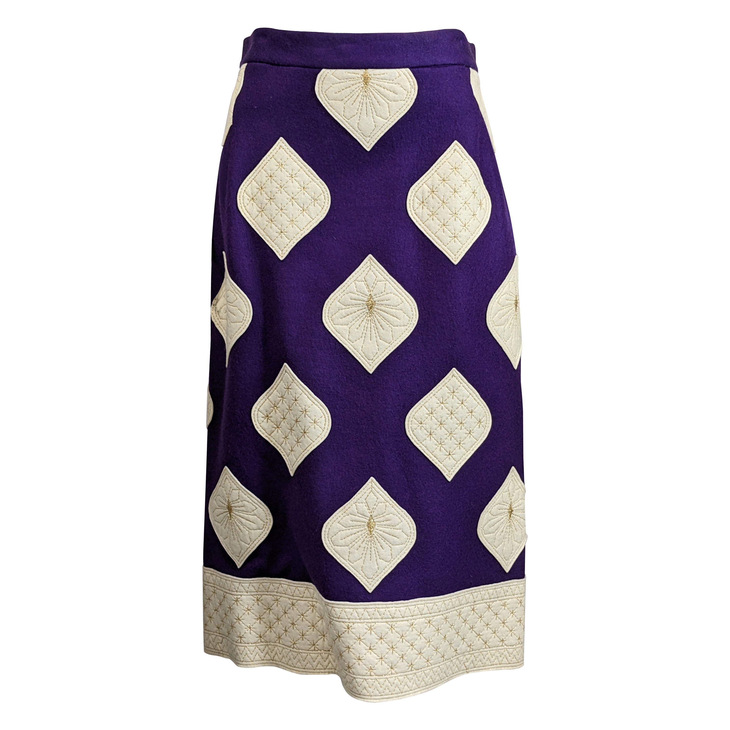 Malcolm Starr Wool Felt Applique Flare Skirt For Sale