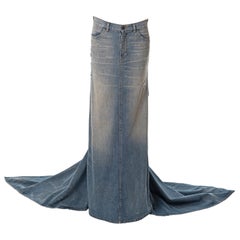 Ralph Lauren sandwashed denim maxi skirt with train, ss 2003