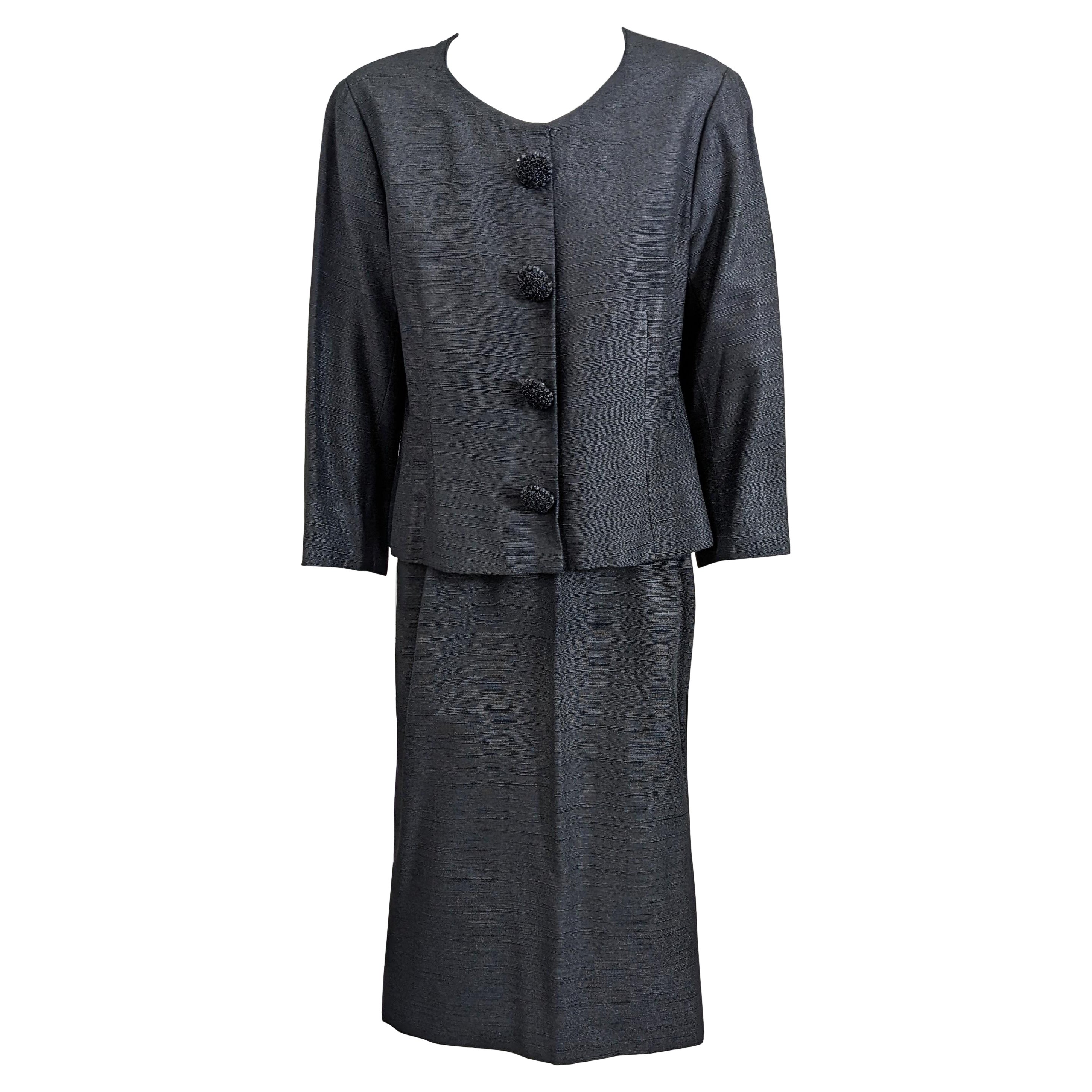 Timeless Cristobal Balenciaga Haute Couture Ribbed Silk Suit For Sale