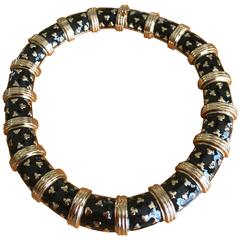 Judith Leiber Classic Gold Tone Black Enamel Necklace