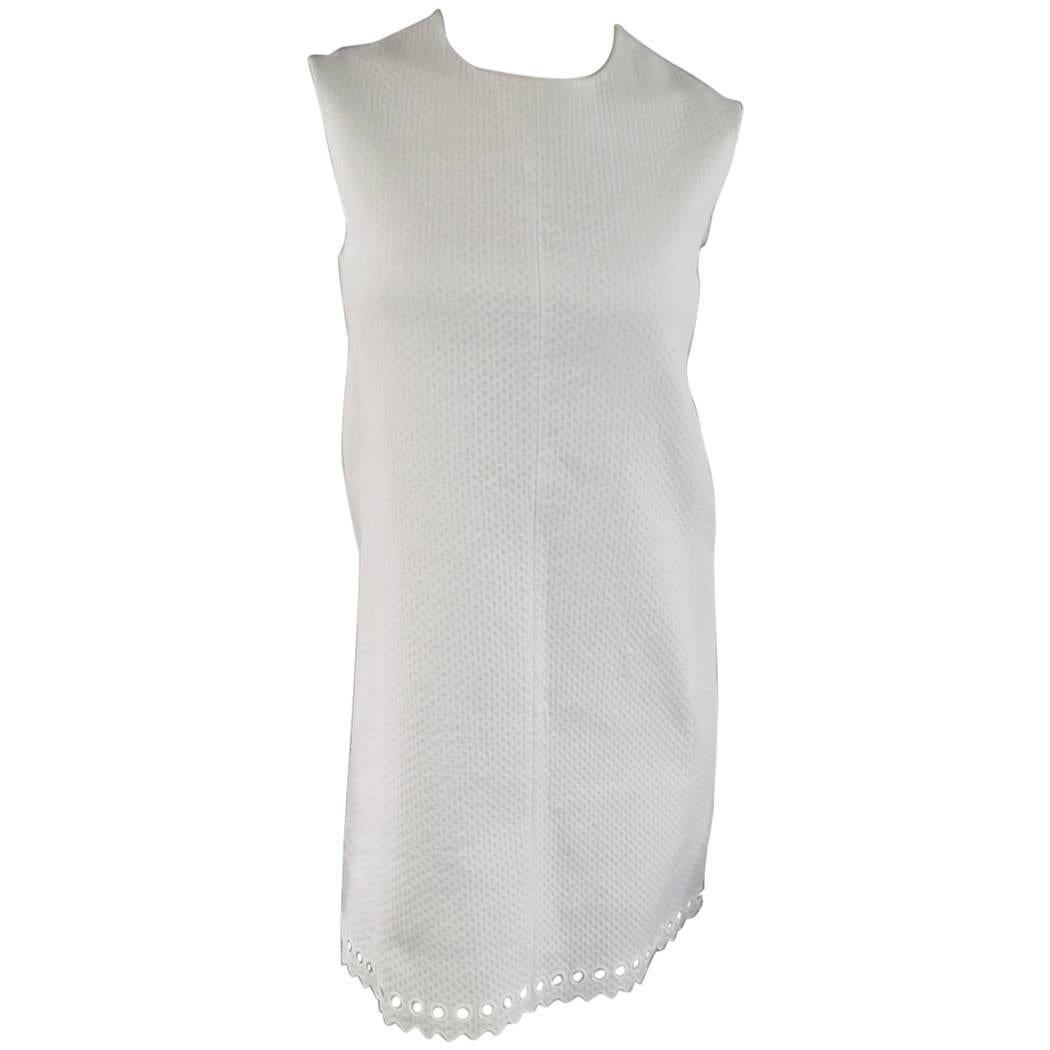 BALENCIAGA Size 4 White Textured Cutout Sleeveless Shift Dress