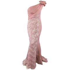TONY WARD Kleid 8 Rosa Spitze gerüscht Schulter Rufle Abendkleid - Retails $3800