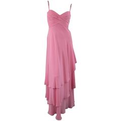 ESCADA COUTURE Size 8 Pink Silk Pleated Bust Gold Charm Strap Evening Gown 9