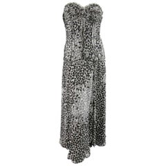 LIANCARLO Size 8 Black & White Printed Silk Raw Edge Sequin Bustier Evening Gown