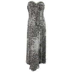 LIANCARLO Size 8 Black & White Printed Silk Raw Edge Sequin Bustier Evening Gown 2