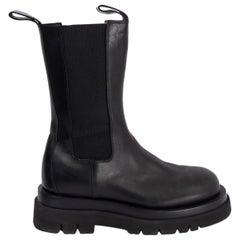 BOTTEGA VENETA black leather LUG Mid Calf Chelsea Boots Shoes 38