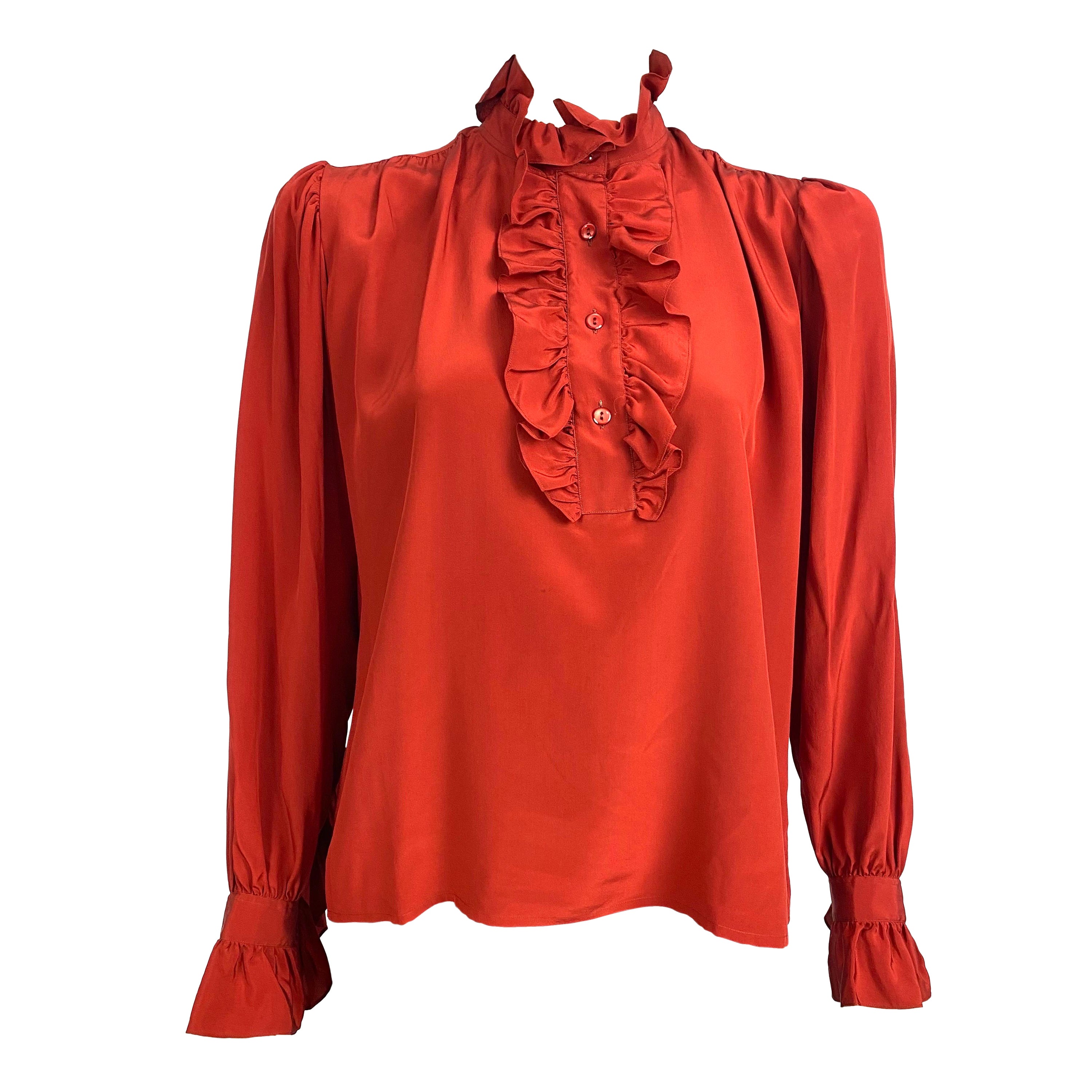 Vintage Yves saint Laurent Rive Gauche blouse from 1970. Cardinal Red. For Sale