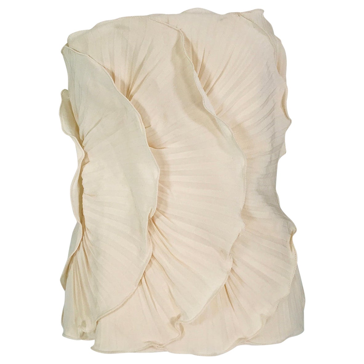 Mila Schon Ivory Bustier Plisse Silk 1980s unworn with tags size 40 For Sale