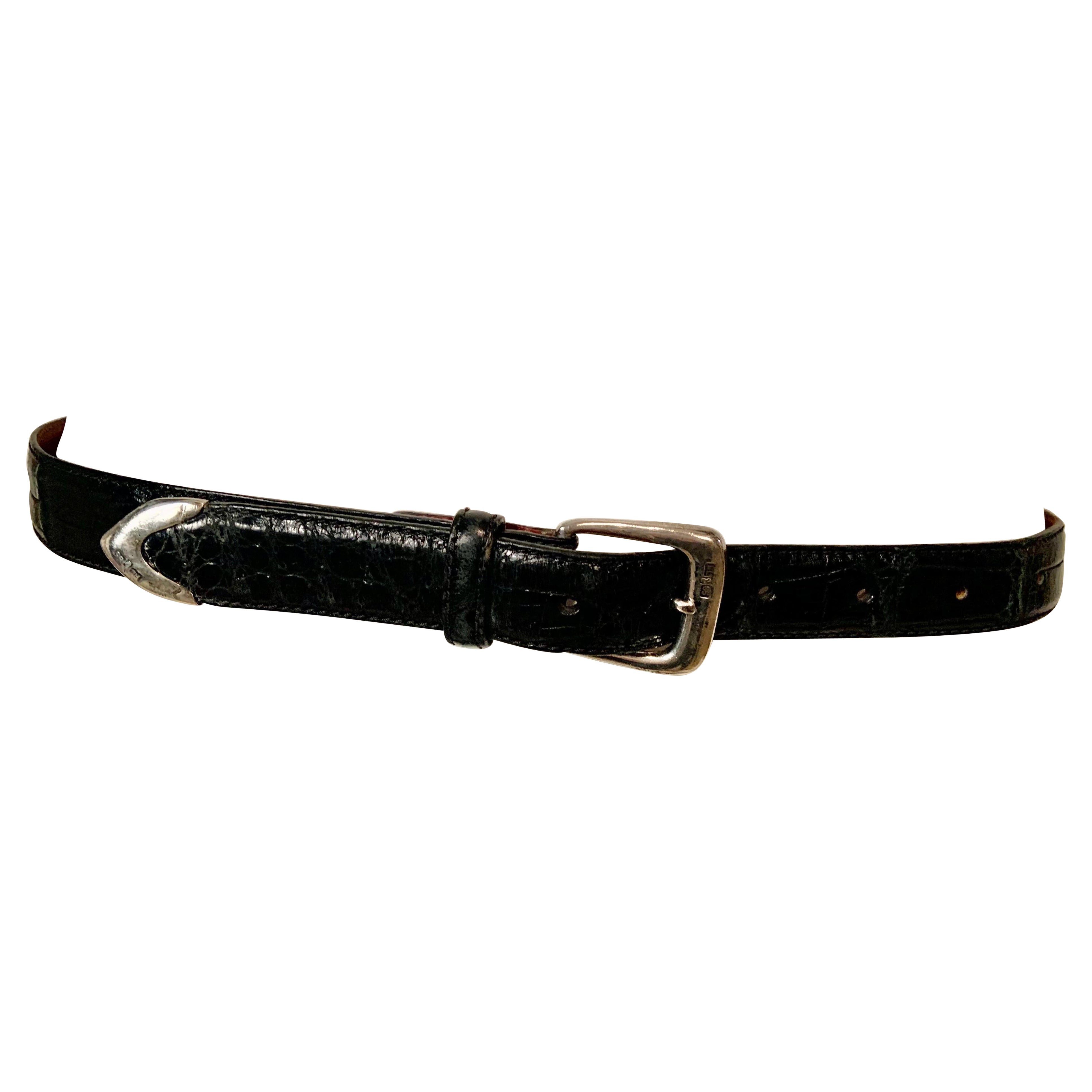 Cinturón Ralph Lauren de aligátor americano con hebilla y punta de plata de ley en venta