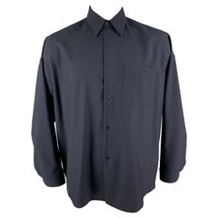 MARNI Size M Navy Virgin Wool Oversized Long Sleeve Shirt