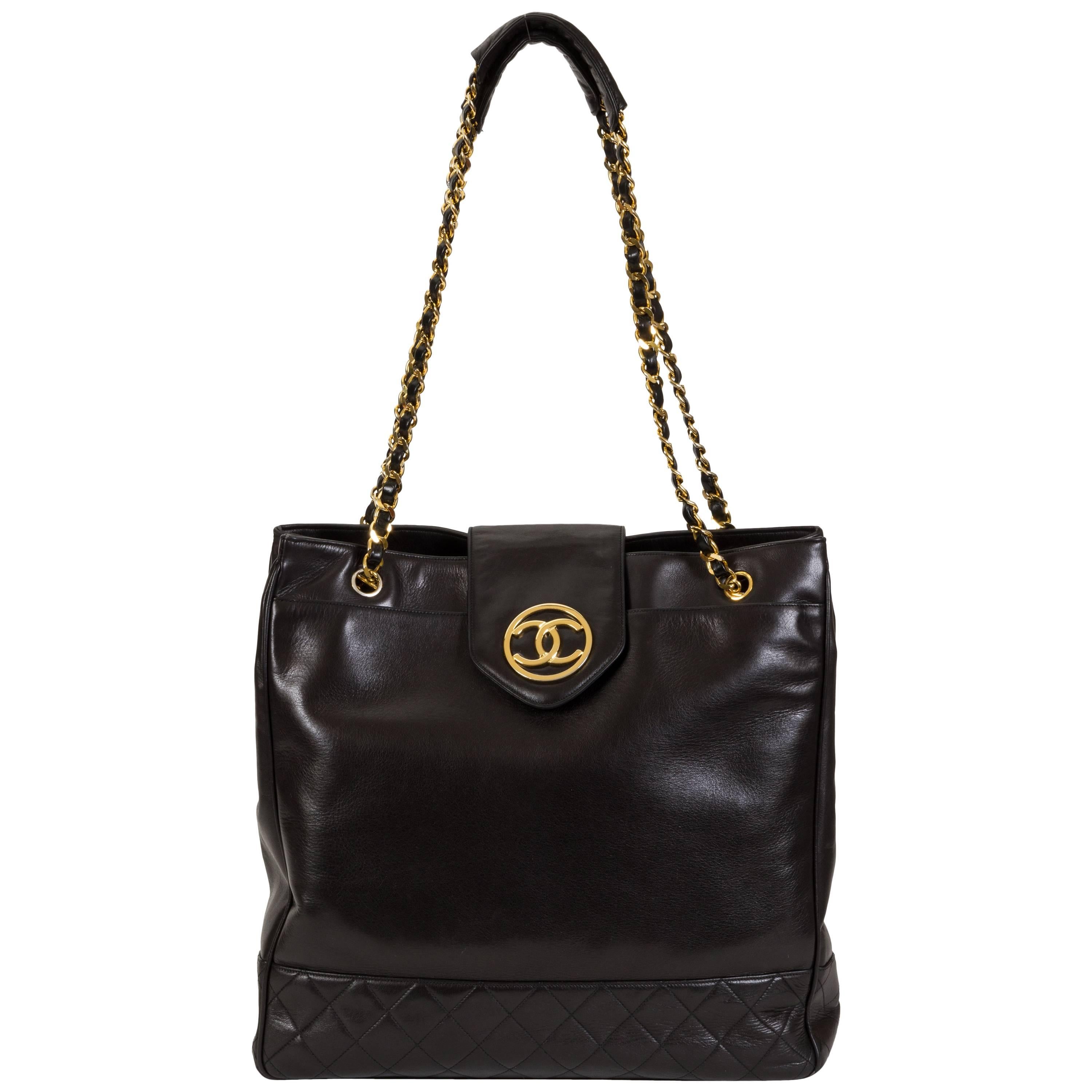 Chanel 1990's Black Lambskin Oversize Day Bag