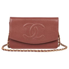 CHANEL Brown Caviar Leather Vintage Timeless Wallet-on-Chain