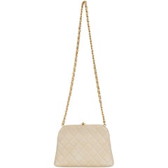 Chanel 1990's Beige Lambskin Quilted Kiss Lock Bag