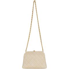 Chanel 1990's Beige Lambskin Quilted Kiss Lock Bag 4