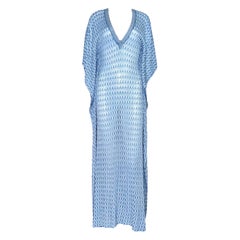 MISSONI Blue Chevron Crochet Knit Kaftan Maxi Dress Gown 42