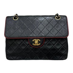 1991 Chanel Flap Vintage Black Leather Shoulder Bag 