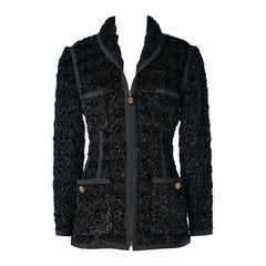 Black lurex tweed evening jacket with zip in the middle front Chanel Boutique 