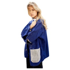 Blue Cotton Jacket Vintage Lurex Tweed  French Workwear One of a kind J Dauphin