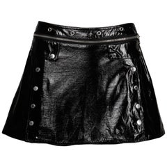 D&G Dolce Gabbana Black Wet Look Patent Leather Vinyl Grommets Micro Mini Skirt