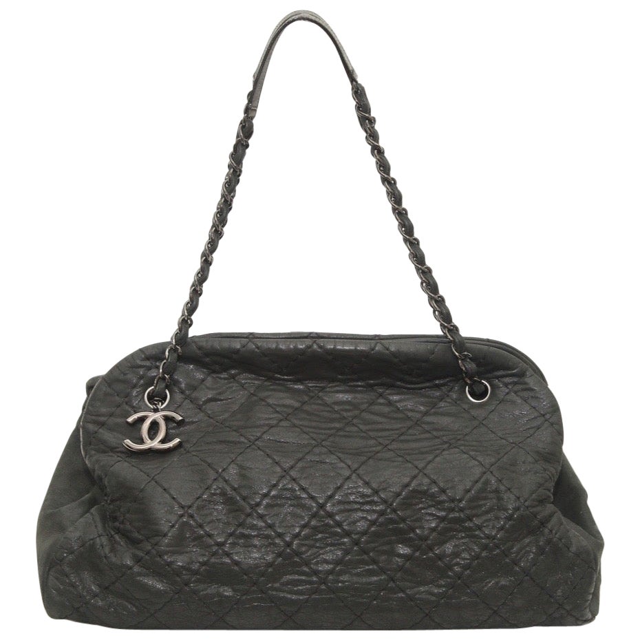 CHANEL Black Shoulder Bag Bowling JUST MADEMOISELLE Quilted Iridescent Chain For Sale