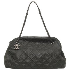 CHANEL Black Shoulder Bag Bowling JUST MADEMOISELLE Quilted Iridescent Chain